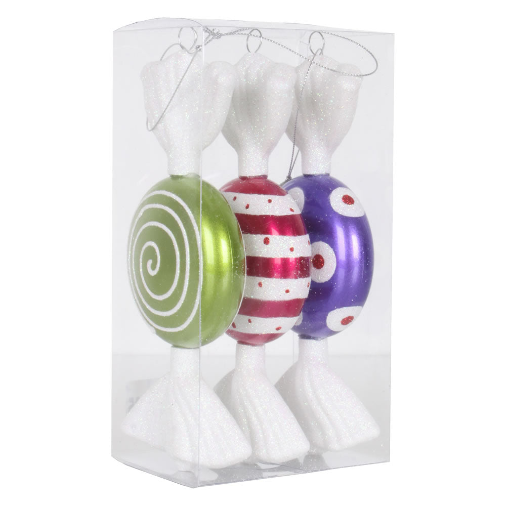 7" Multi-Colored Candy Christmas Ornaments, Set of 3