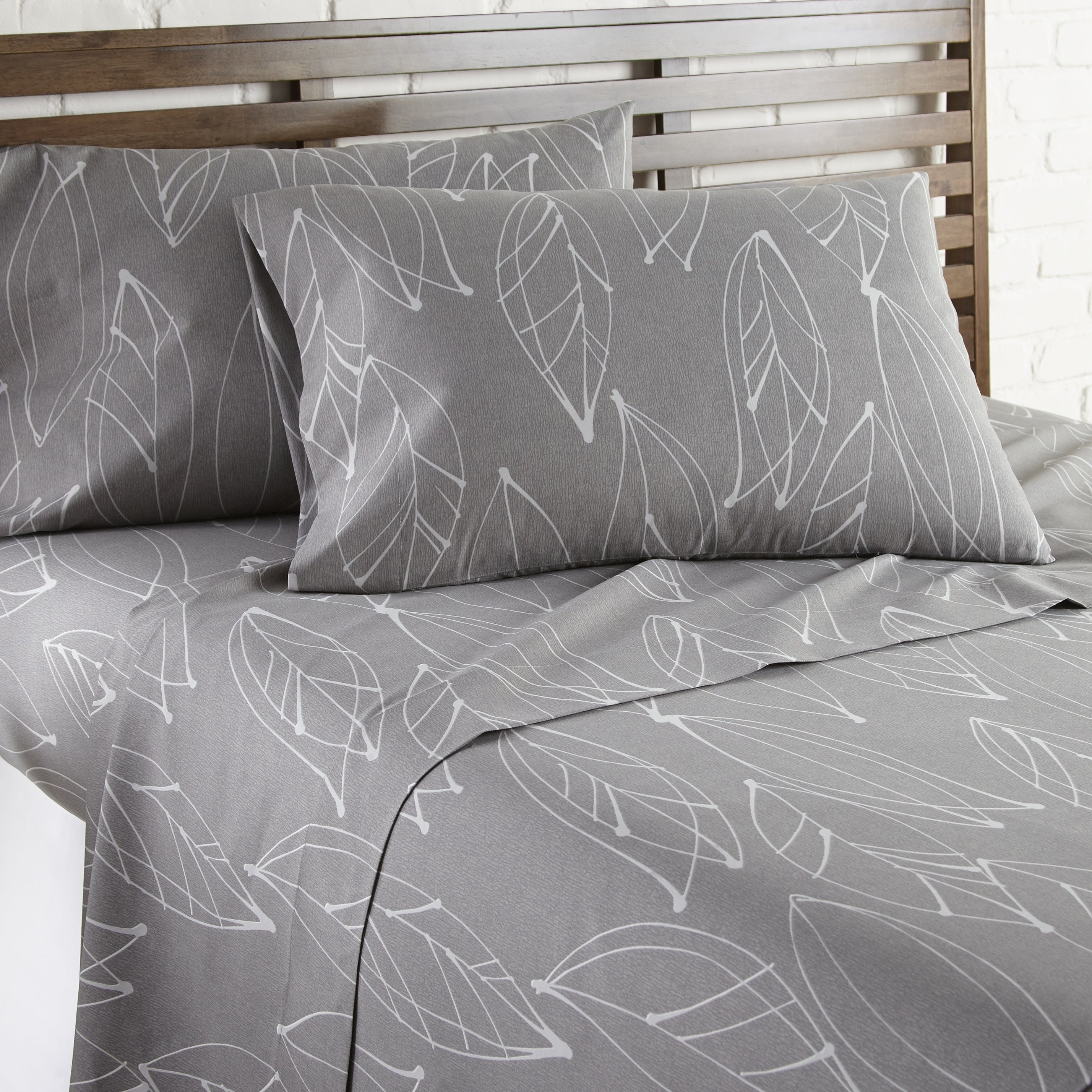 Botanical Printed Microfiber Sheet Set, Grey