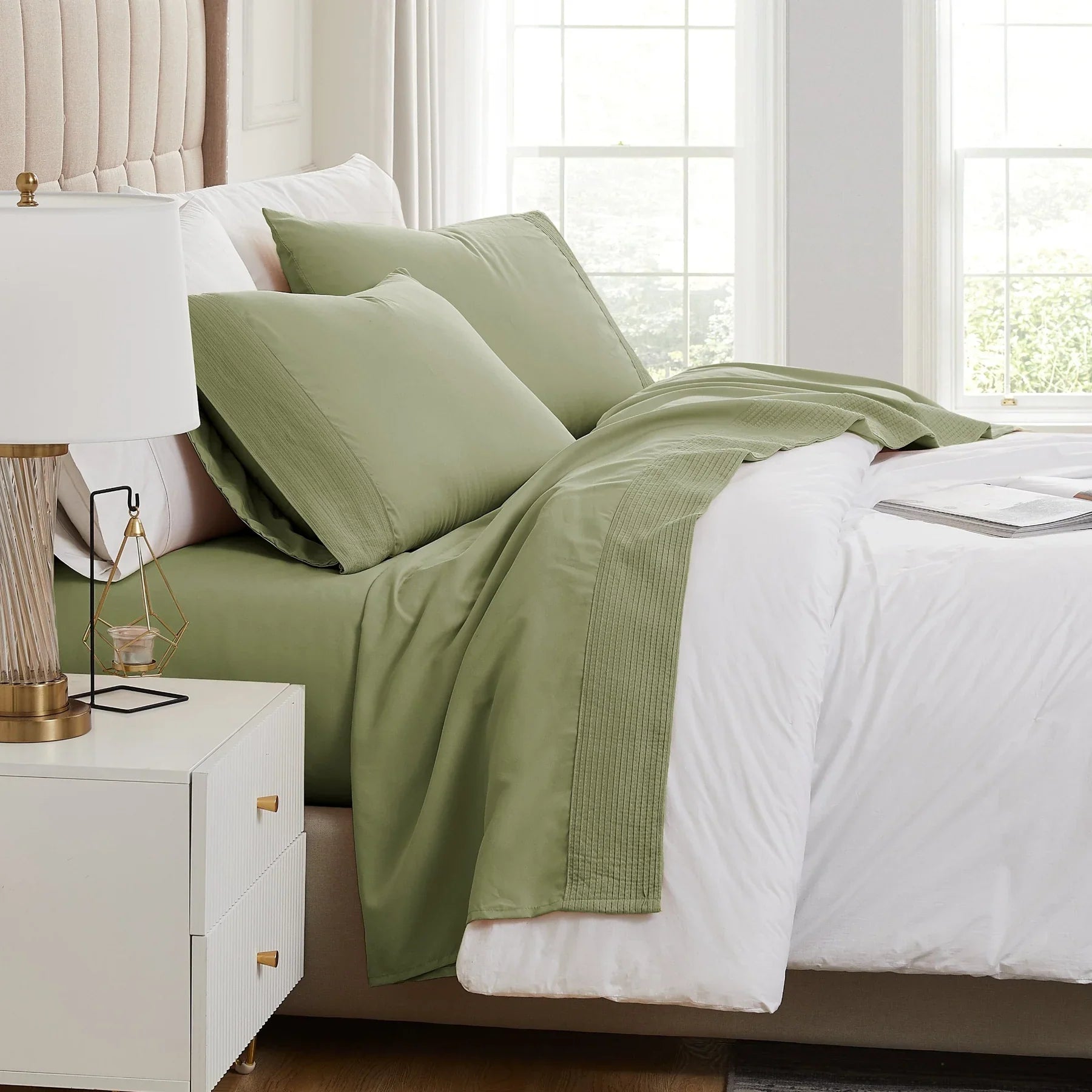 Pintuck Luxe Microfiber 4 Piece Sheet Set, Green