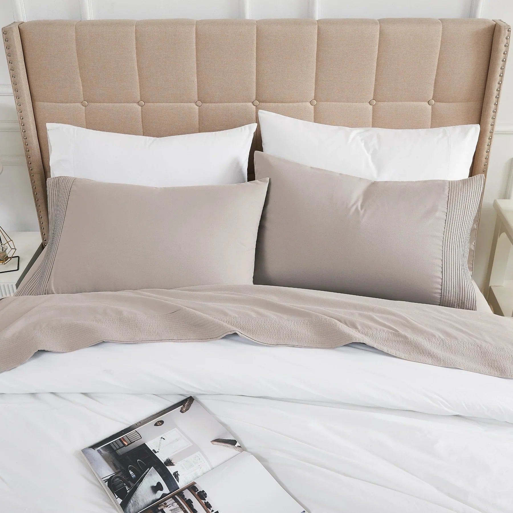 Pintuck Luxe Microfiber 4 Piece Sheet Set, Taupe