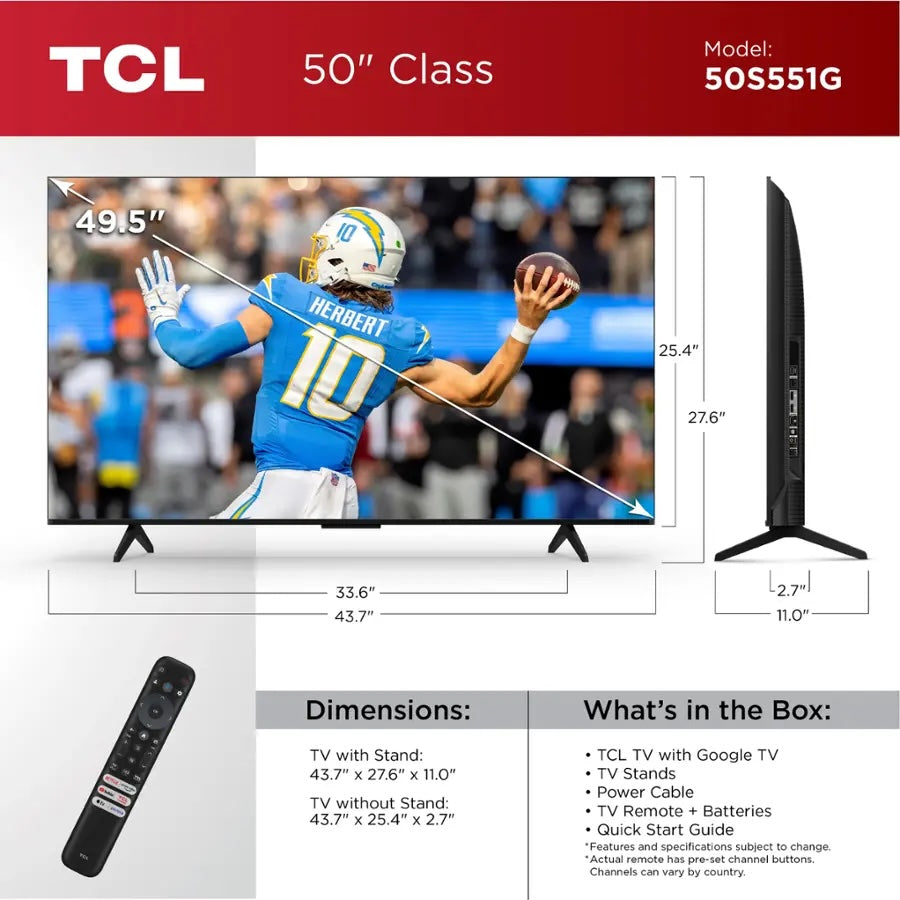 TCL 50" Class S5-Series 4K UHD HDR LED Smart Google TV (2024)