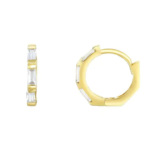 14K Baguette CZ Huggie Earrings