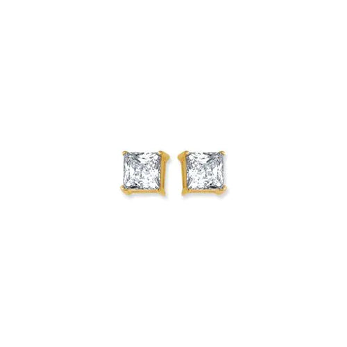 14K Princess Cut CZ Earrings, 7mm