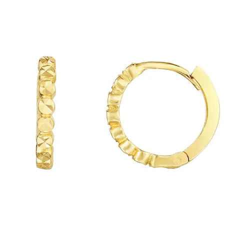 14K Round Diamond Cut Huggie Earrings