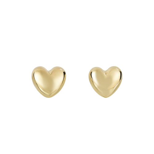 14K Small Heart Earrings, Yellow