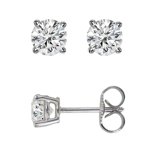 14K White Gold Round Diamond Stud Earrings