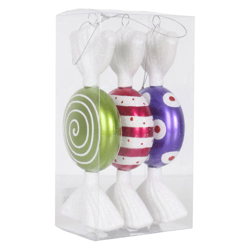 7" Multi-Colored Candy Christmas Ornaments, Set of 3