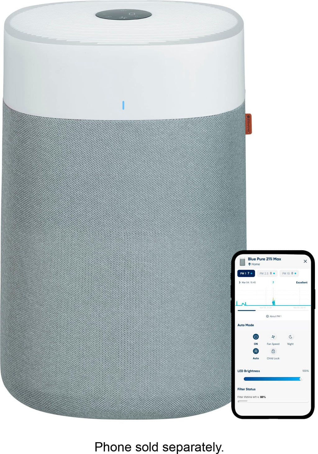 Blueair Blue Pure 211i Max Air Purifier, White/Gray