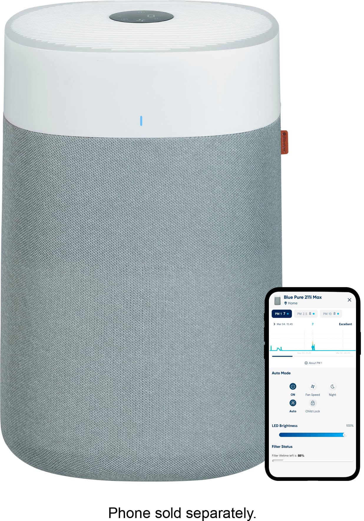 Blueair Blue Pure 211i Max Air Purifier, White/Gray