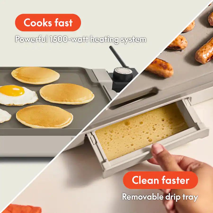 Bella 10" x 20" Ceramic Electric Griddle, Oatmilk