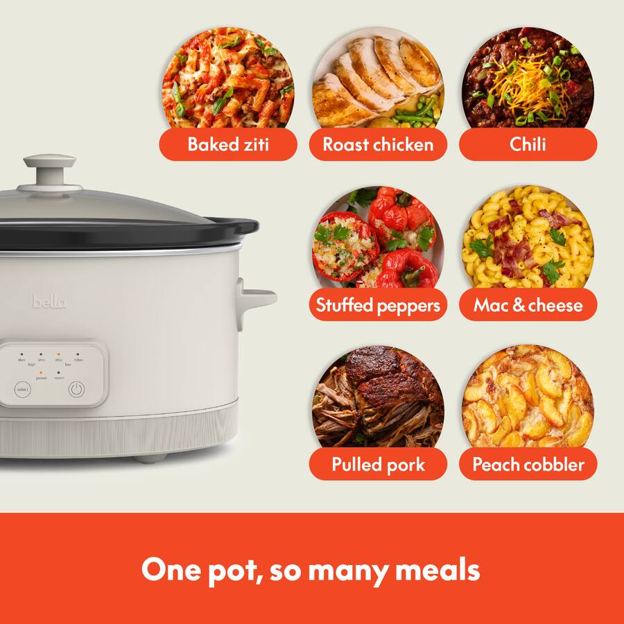 Bella 6 Quart Programmable Slow Cooker, Oatmilk