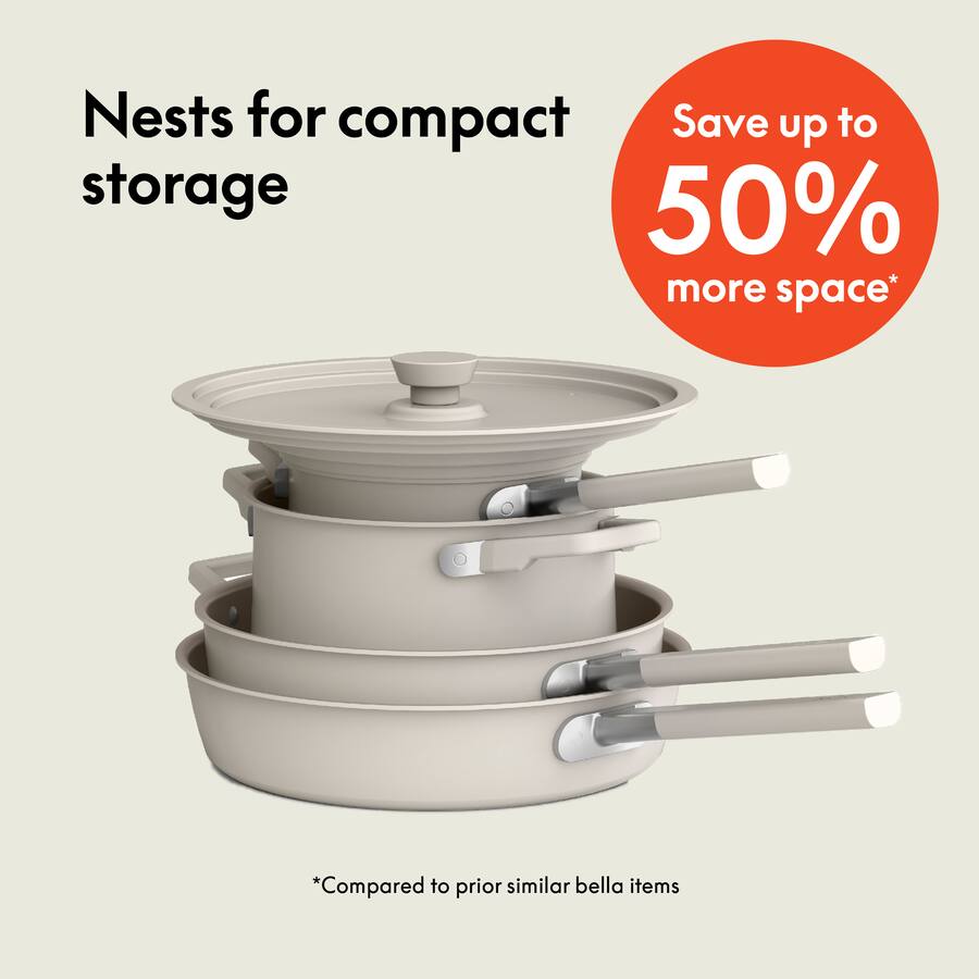Bella Fits Anywhere 9 Piece Ceramic Nonstick Cookware Set, Oatmilk