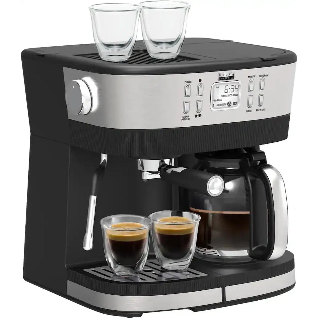Bella PRO Combo 19 Bar Espresso & 10 Cup Drip Coffee Maker, Stainless Steel