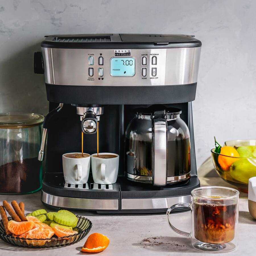 Bella PRO Combo 19 Bar Espresso & 10 Cup Drip Coffee Maker, Stainless Steel