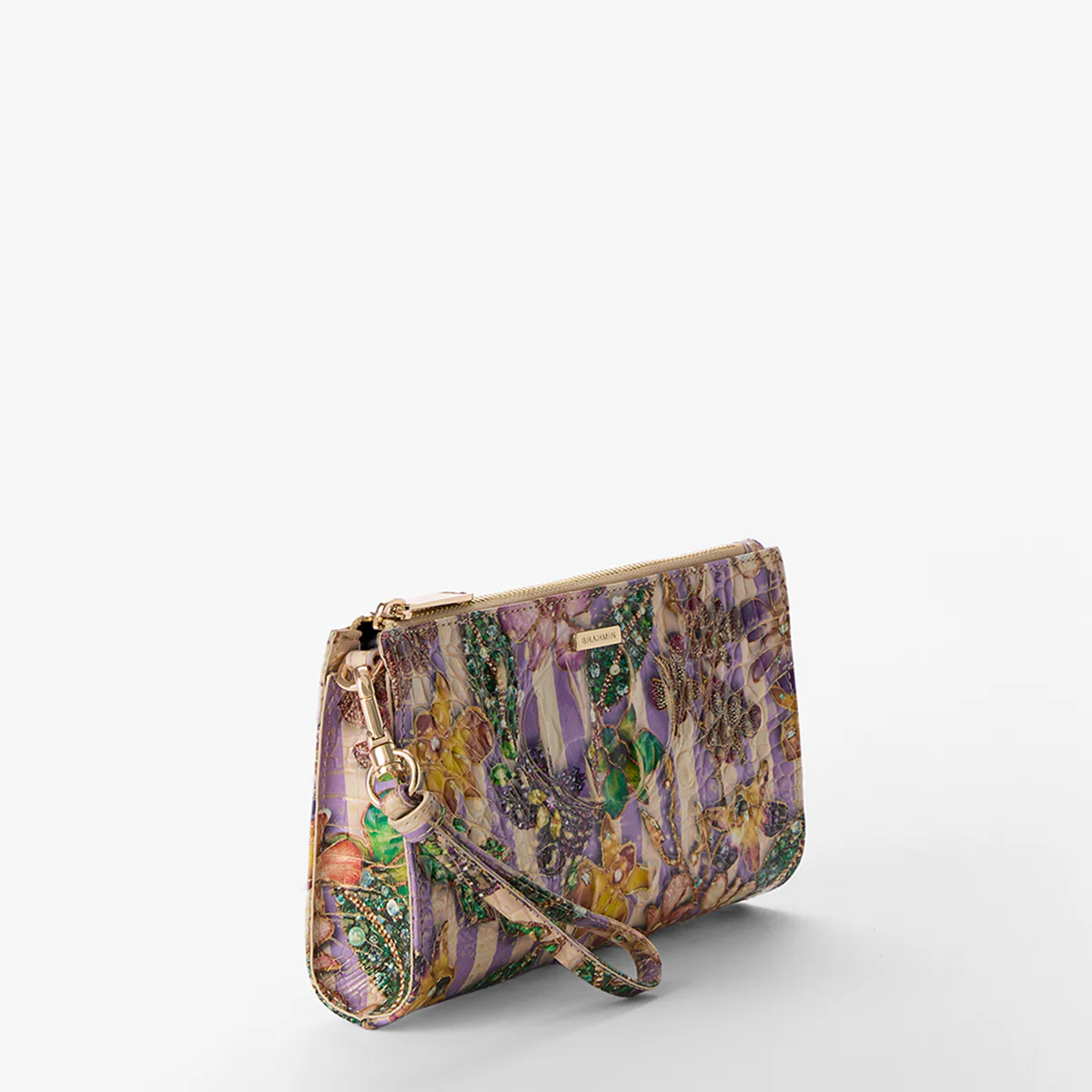 Brahmin Melbourne Collection Daisy Wristlet, Pinstripe Petals