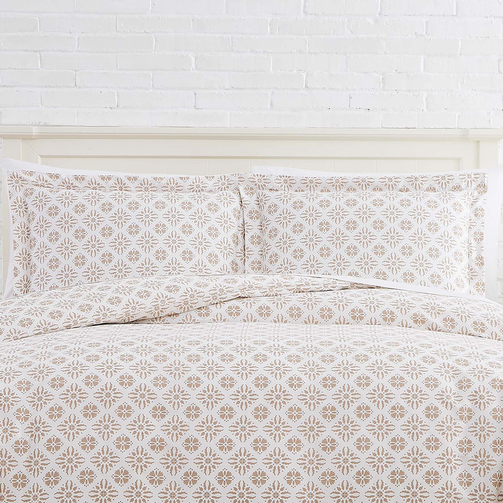 Floral Block Print Duvet Cover Set, Taupe