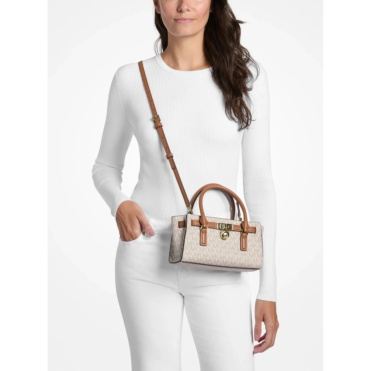 Michael Kors Hamilton Moderne Extra Small Satchel, Signature Vanilla