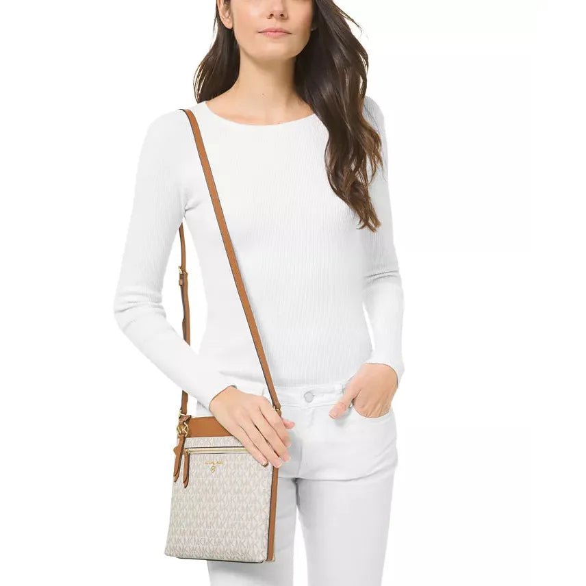 Michael Kors Jet Set Charm Signature Logo Flat Crossbody, Vanilla