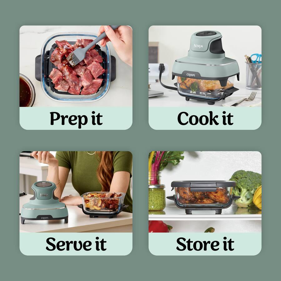Ninja Crispi 4-in-1 Portable Glass Air Fryer Cooking System, Sage Green