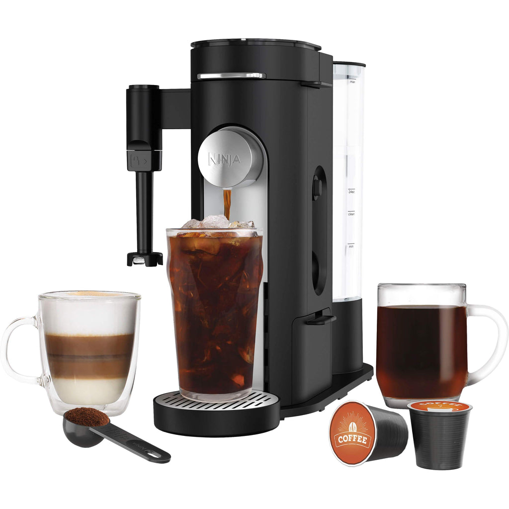 Ninja Pods & Grounds Specialty Single-Serve Iced Coffee Maker, K-Cup Pod Compatible with Foldaway Milk Frother, Black