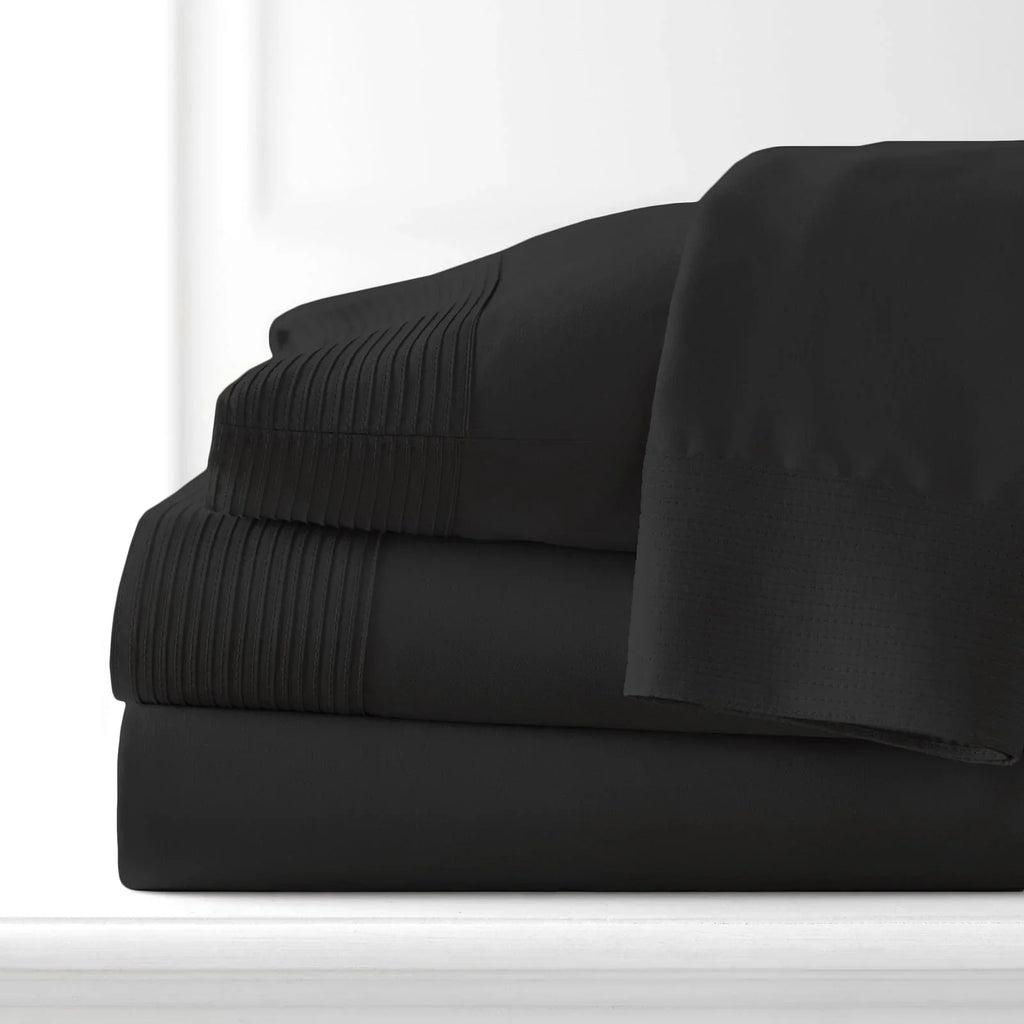 Pintuck Luxe Microfiber 4 Piece Sheet Set, Black