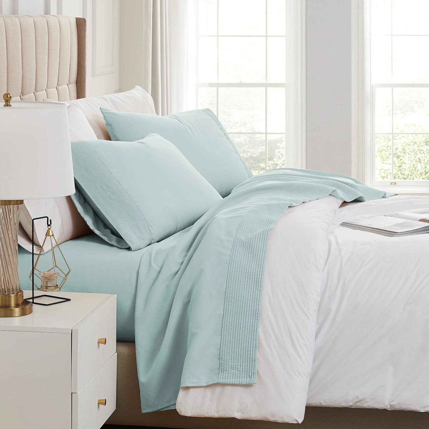 Pintuck Luxe Microfiber 4 Piece Sheet Set, Blue