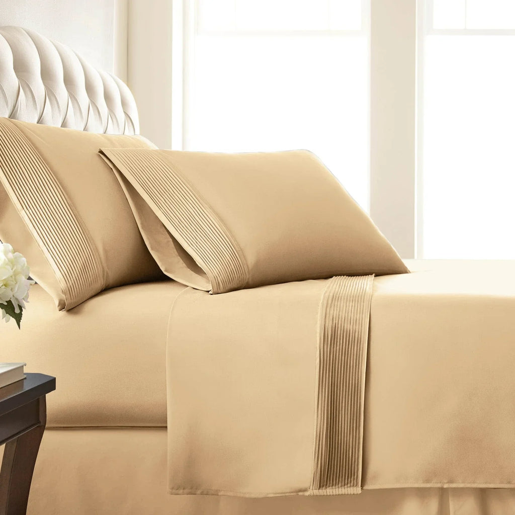 Pintuck Luxe Microfiber 4 Piece Sheet Set, Gold