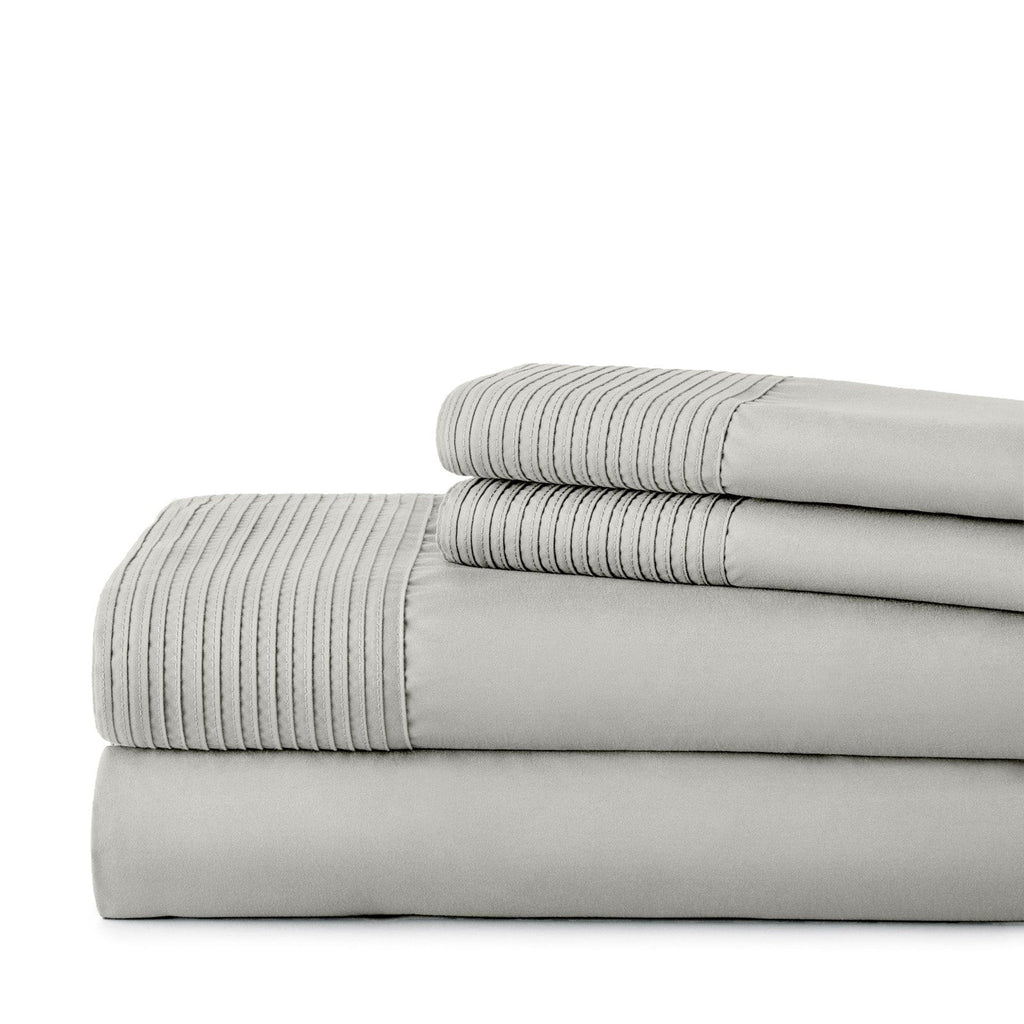 Pintuck Luxe Microfiber 4 Piece Sheet Set, Grey