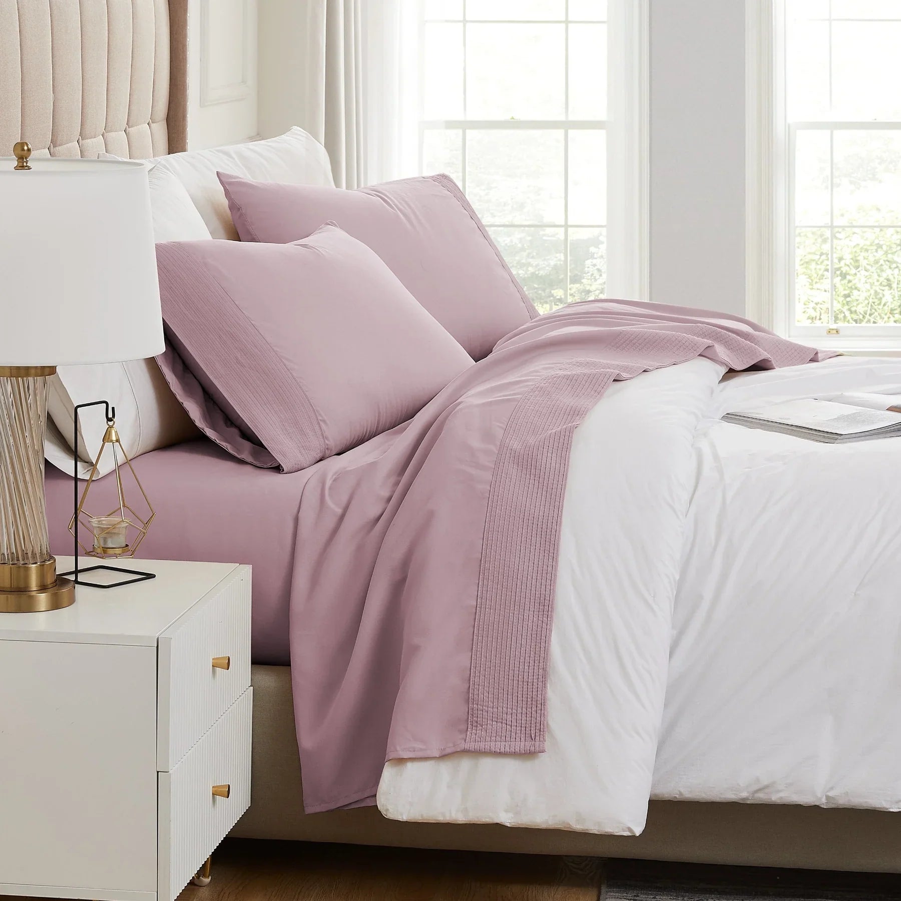 Pintuck Luxe Microfiber 4 Piece Sheet Set, Lavender