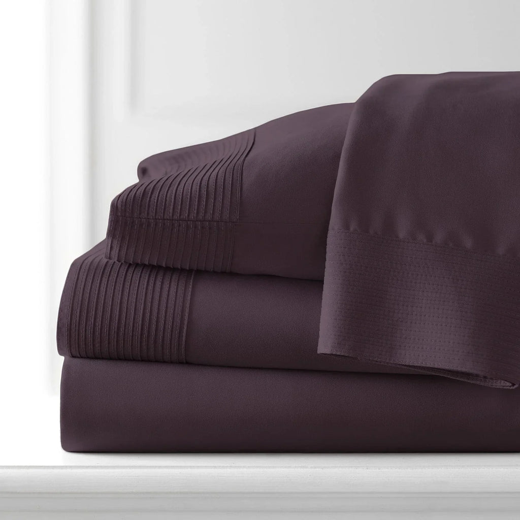 Pintuck Luxe Microfiber 4 Piece Sheet Set, Purple