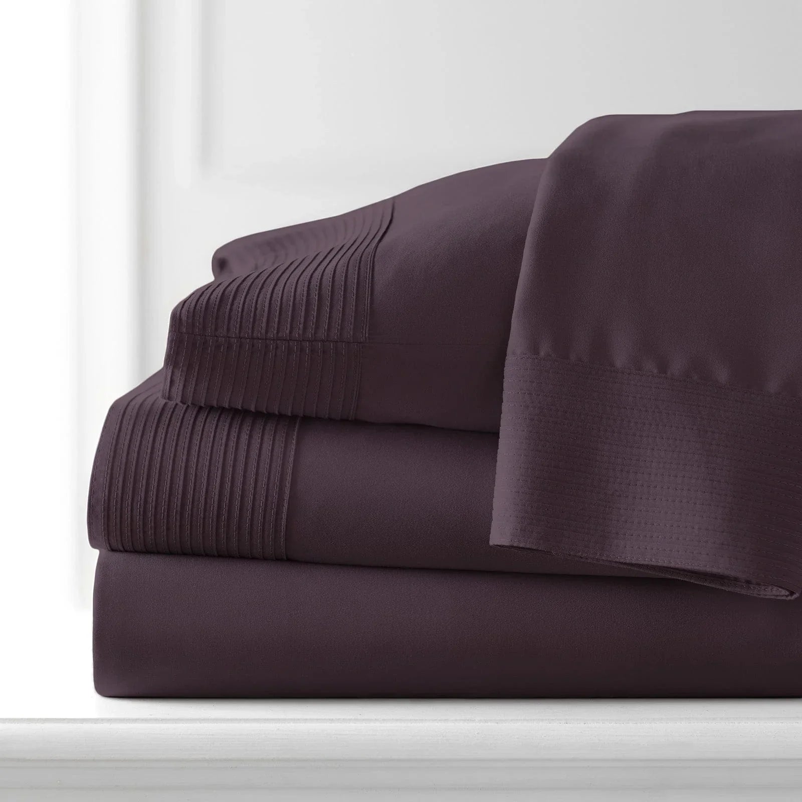 Pintuck Luxe Microfiber 4 Piece Sheet Set, Purple