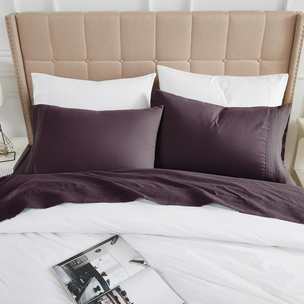 Pintuck Luxe Microfiber 4 Piece Sheet Set, Purple