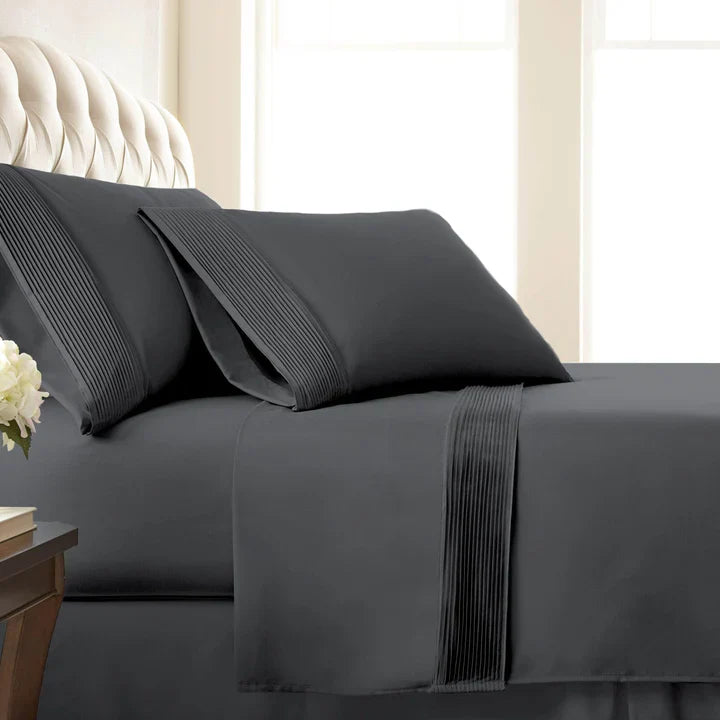 Pintuck Luxe Microfiber 4 Piece Sheet Set, Slate