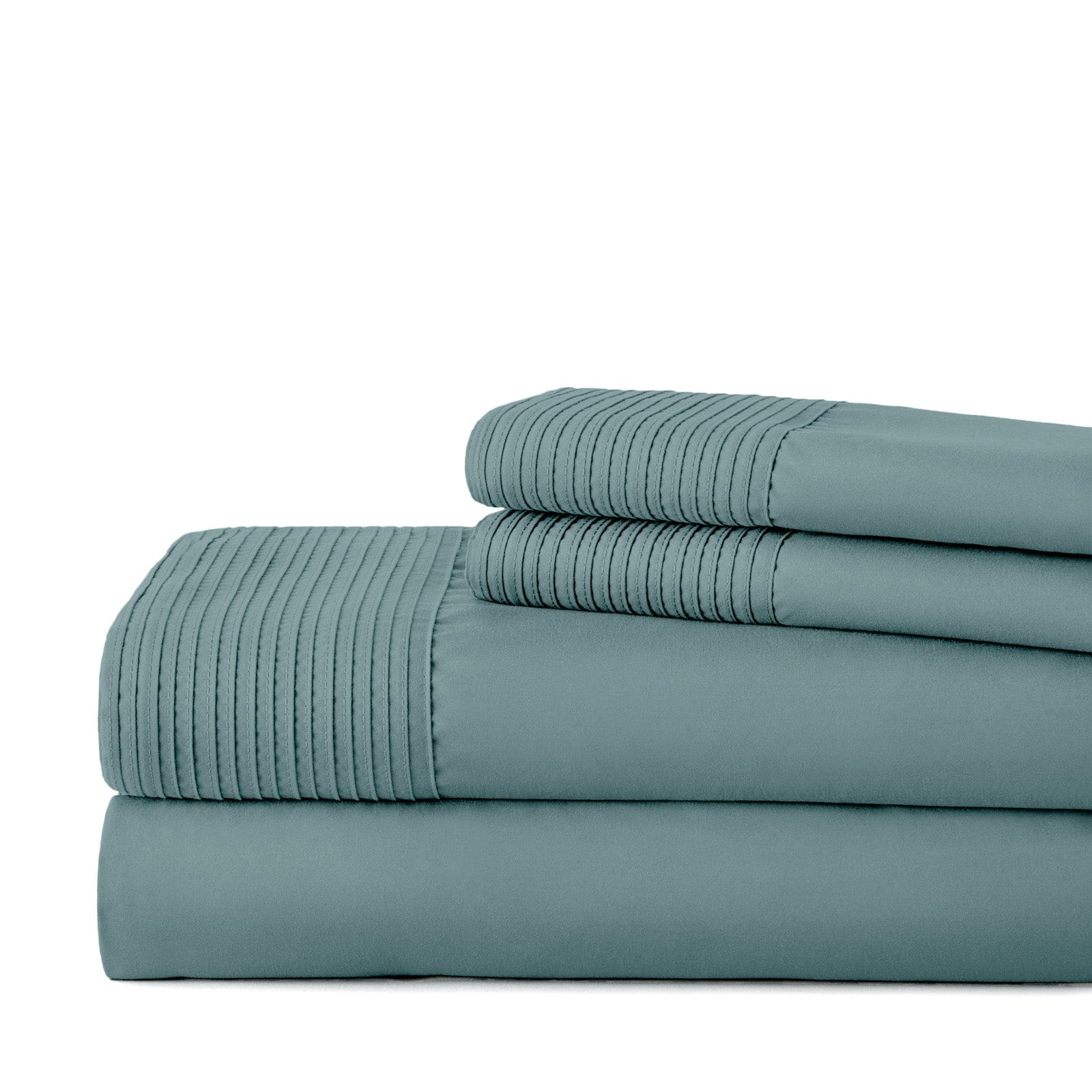 Pintuck Luxe Microfiber 4 Piece Sheet Set, Steel Blue