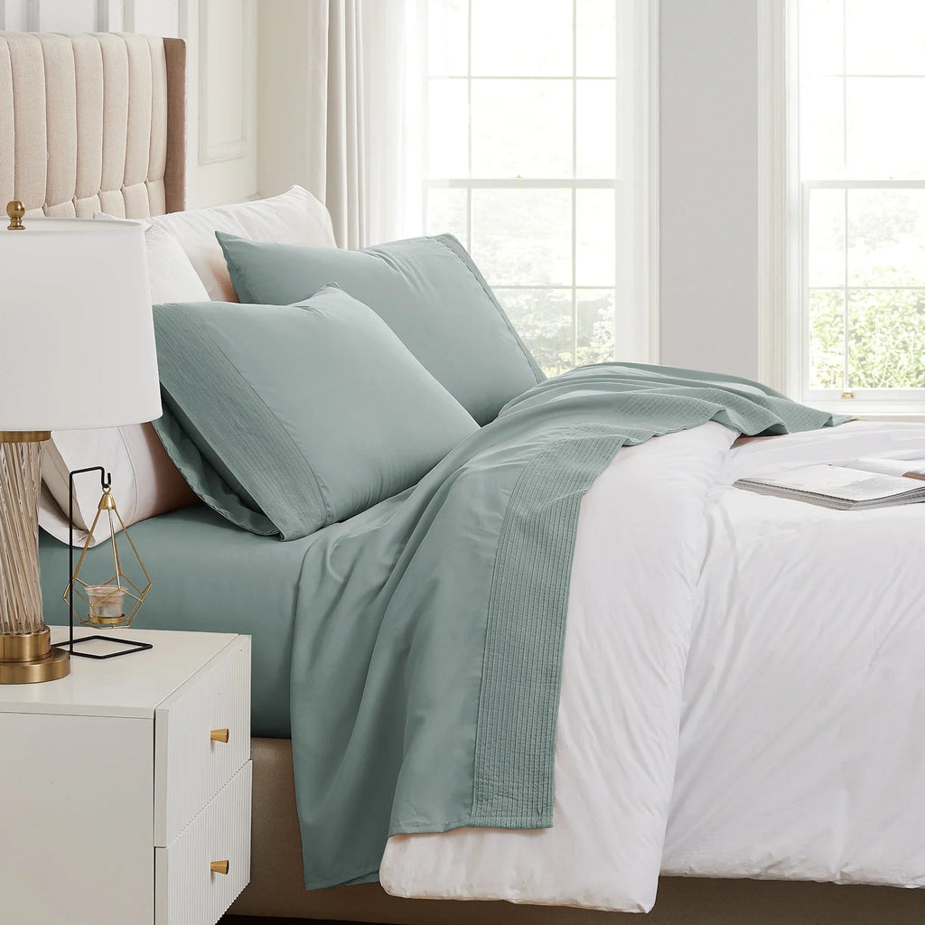 Pintuck Luxe Microfiber 4 Piece Sheet Set, Steel Blue