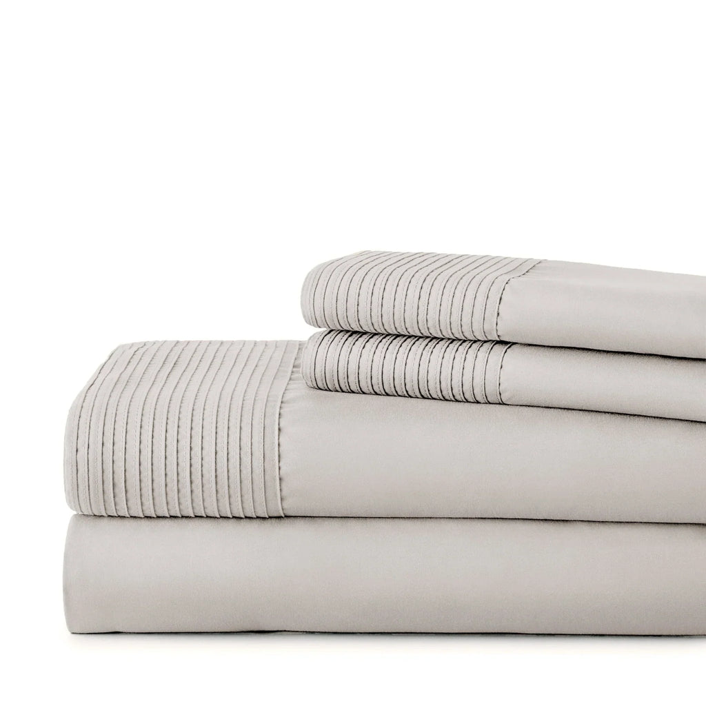Pintuck Luxe Microfiber 4 Piece Sheet Set, Taupe