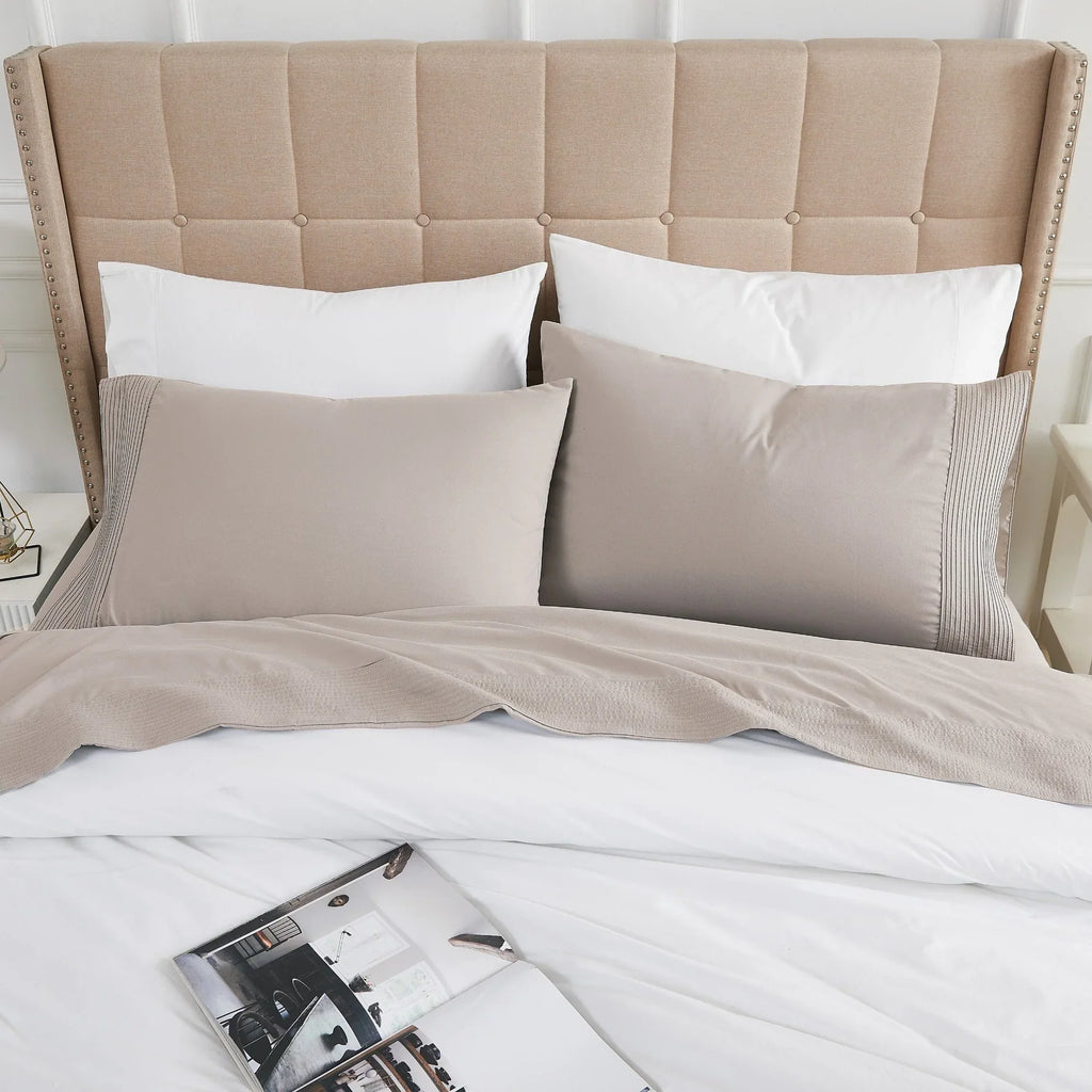 Pintuck Luxe Microfiber 4 Piece Sheet Set, Taupe
