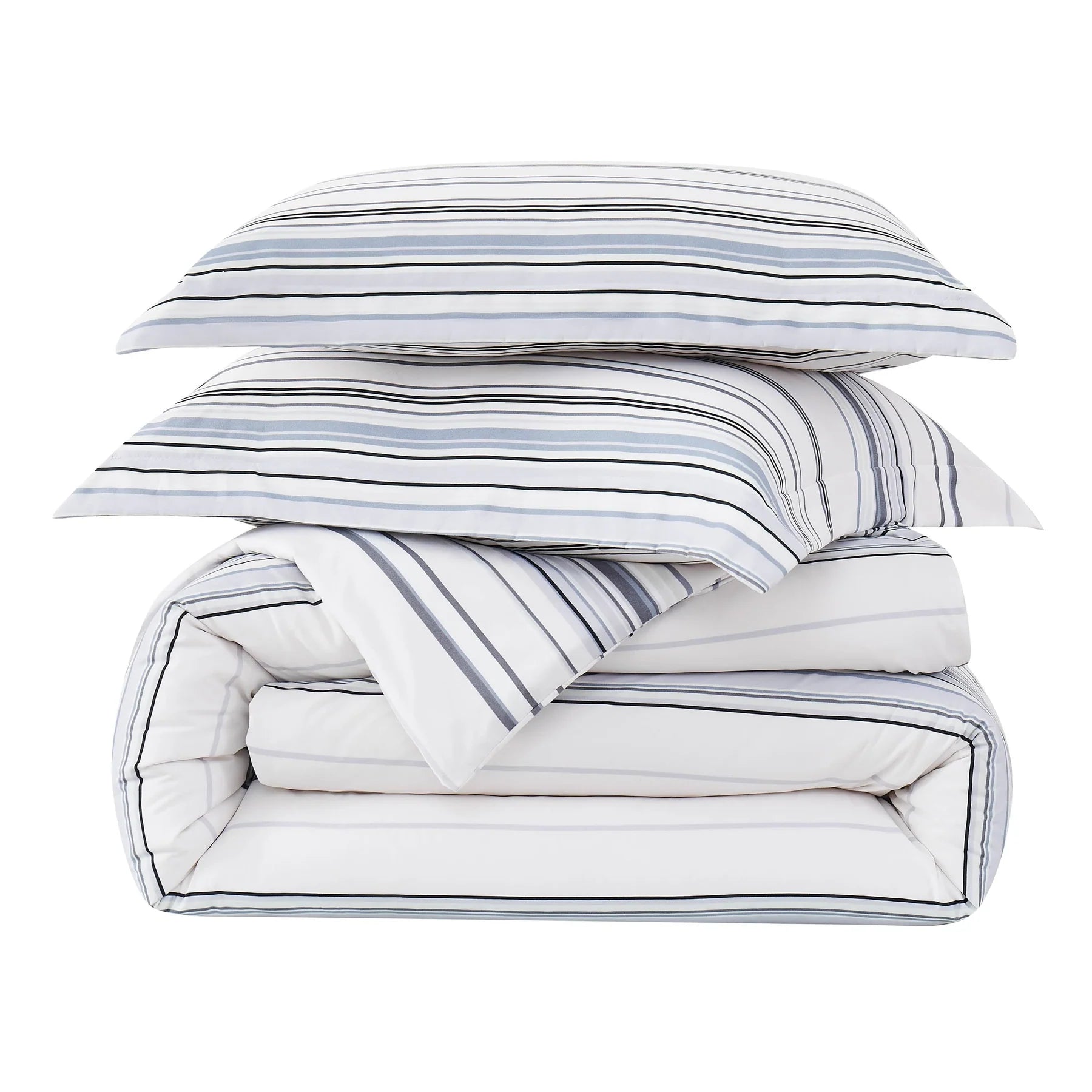 Preppy Stripes Reversible Comforter Set, Grey