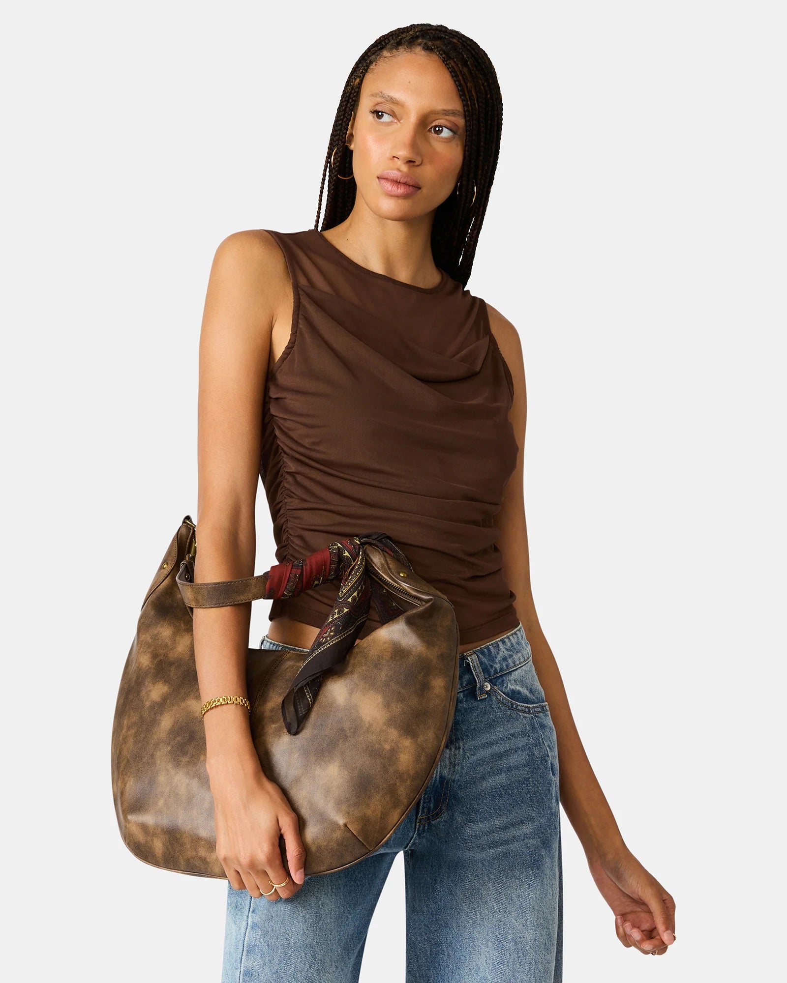 Steve Madden Olga Hobo Shoulder Bag, Distressed Brown