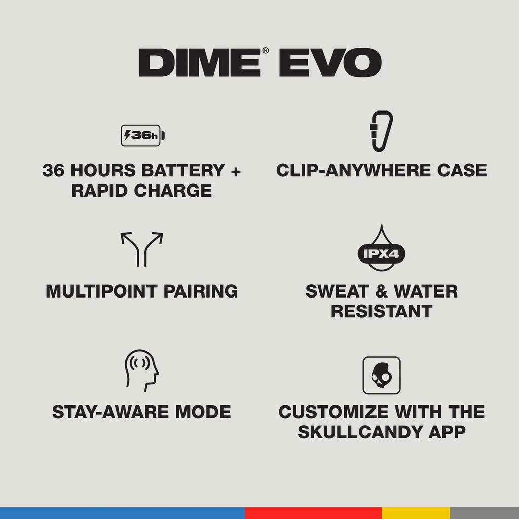 Skullcandy Dime EVO Wireless Earbuds, Bone / Orange Glow