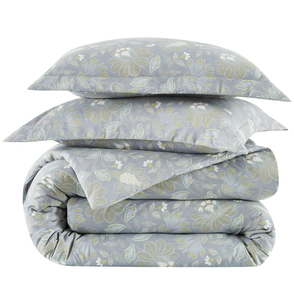 Soft Blossoms Reversible Comforter Set, Steel Blue