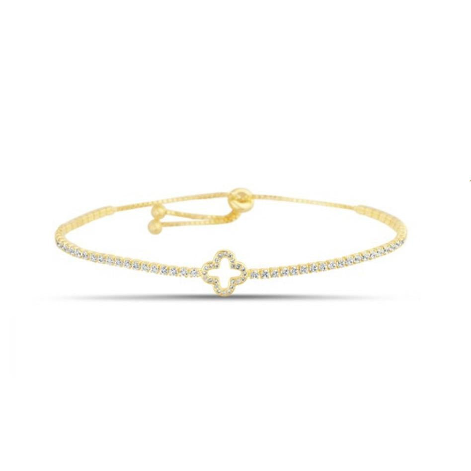 Sterling Silver & CZ Clover Tennis Bracelet, Gold Plated