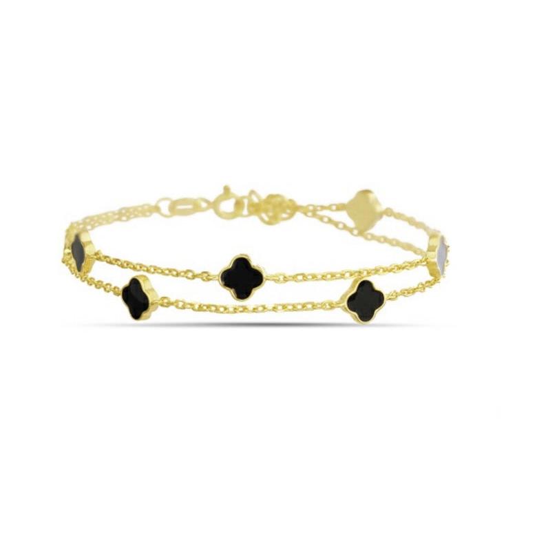 Sterling Silver Clover Double Chain Bracelet, Gold Plated