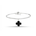 Sterling Silver Onyx Clover & CZ Tennis Chain Bracelet