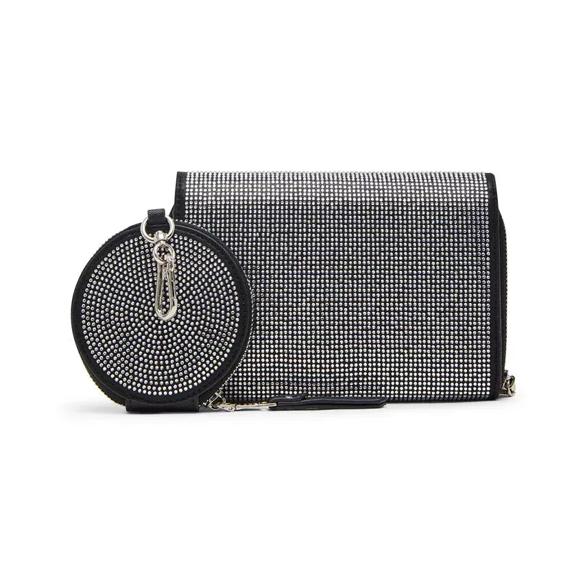 Steve Madden Carina Crossbody Wallet Boxed Gift Set, Black & Silver