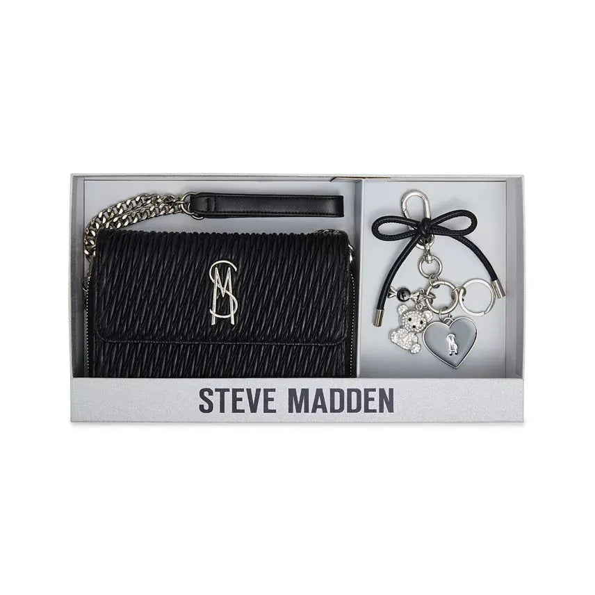 Steve Madden Carina Crossbody Wallet Boxed Gift Set, Black