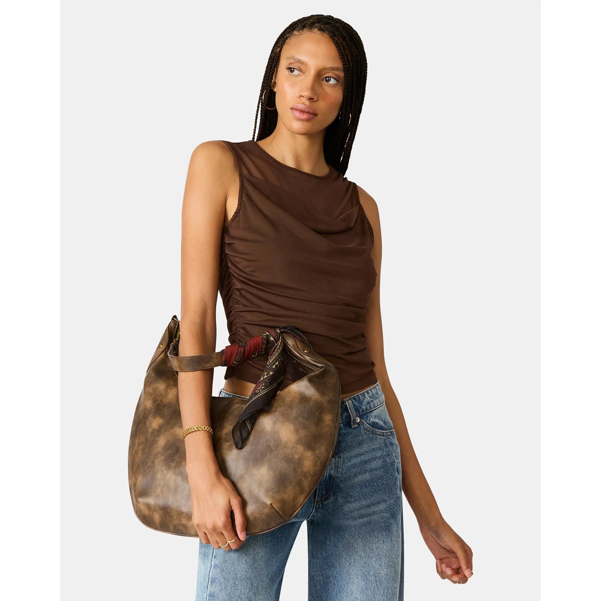 Steve Madden Olga Hobo Shoulder Bag, Distressed Brown
