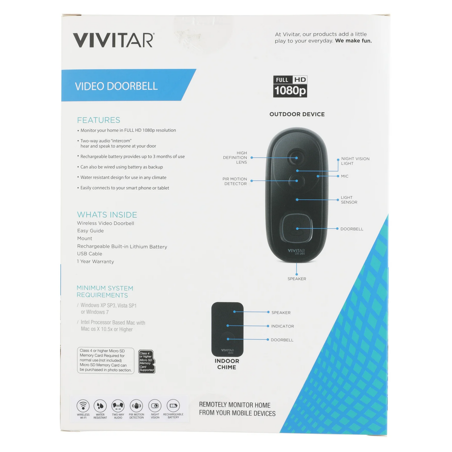 Vivitar Doorbell Camera & USB Chime Kit