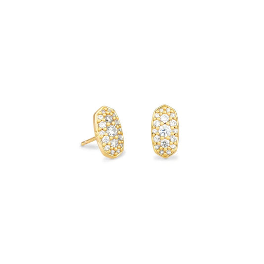 Kendra Scott Grayson White Crystal Stud Earrings, Gold