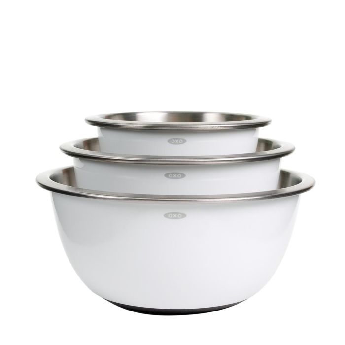 OXO Good Grips 3-Piece Stainless Steel Mixing Bowl Set - White